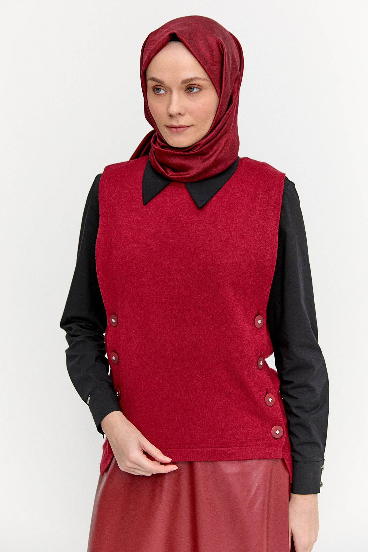 Düğme Detaylı Triko Bluz, Tesettür Giyim