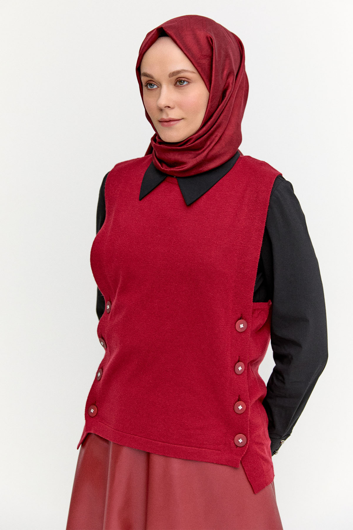 Düğme Detaylı Triko Bluz, Tesettür Giyim