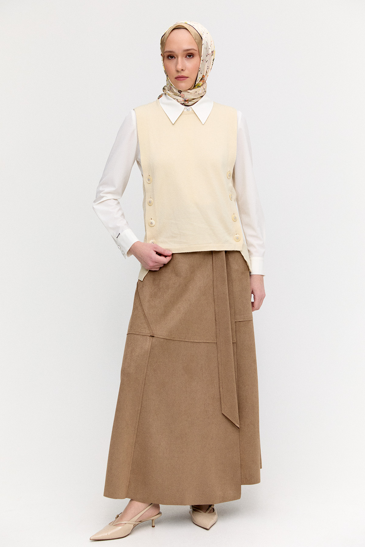 Düğme Detaylı Triko Bluz, Tesettür Giyim