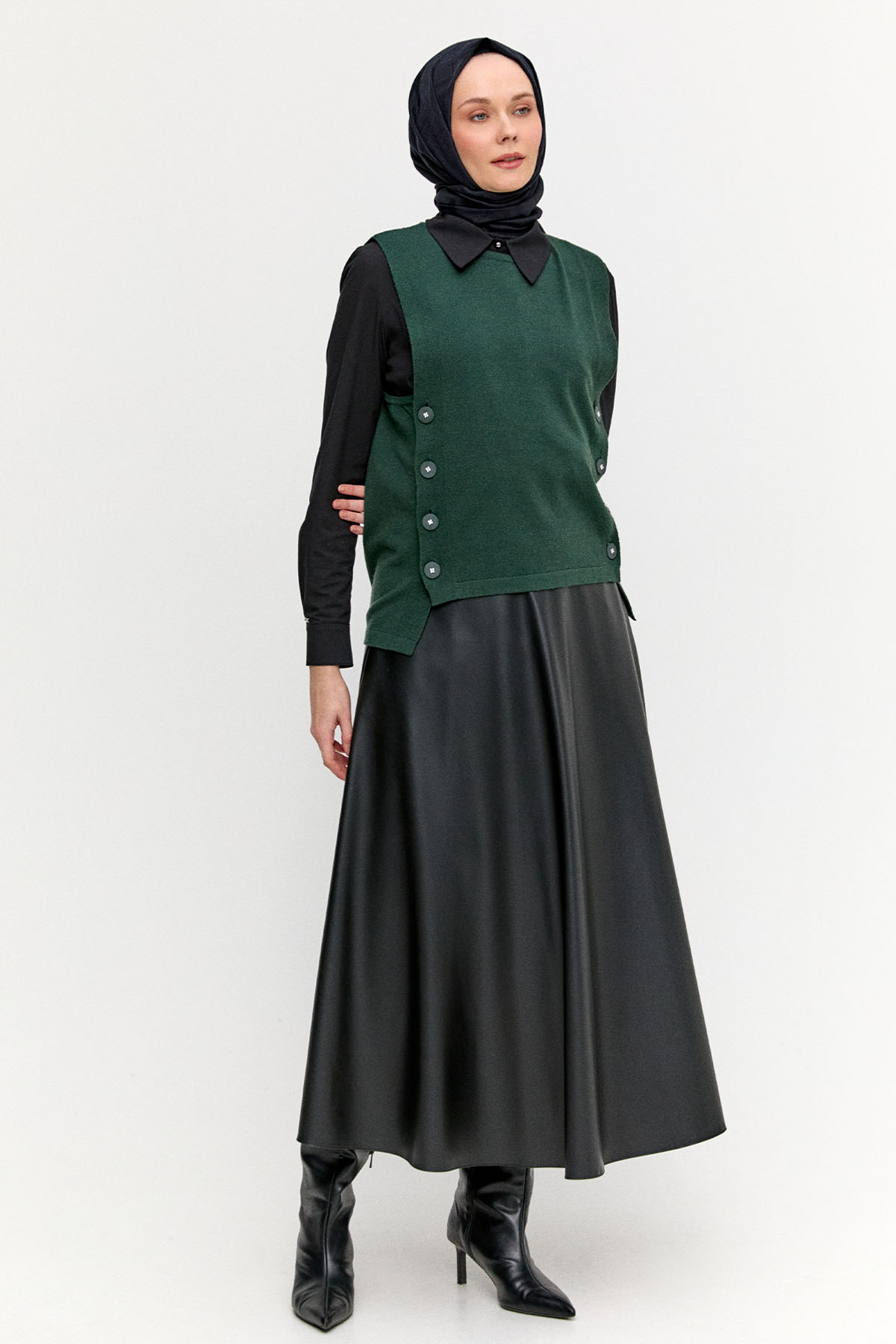 Düğme Detaylı Triko Bluz, Tesettür Giyim