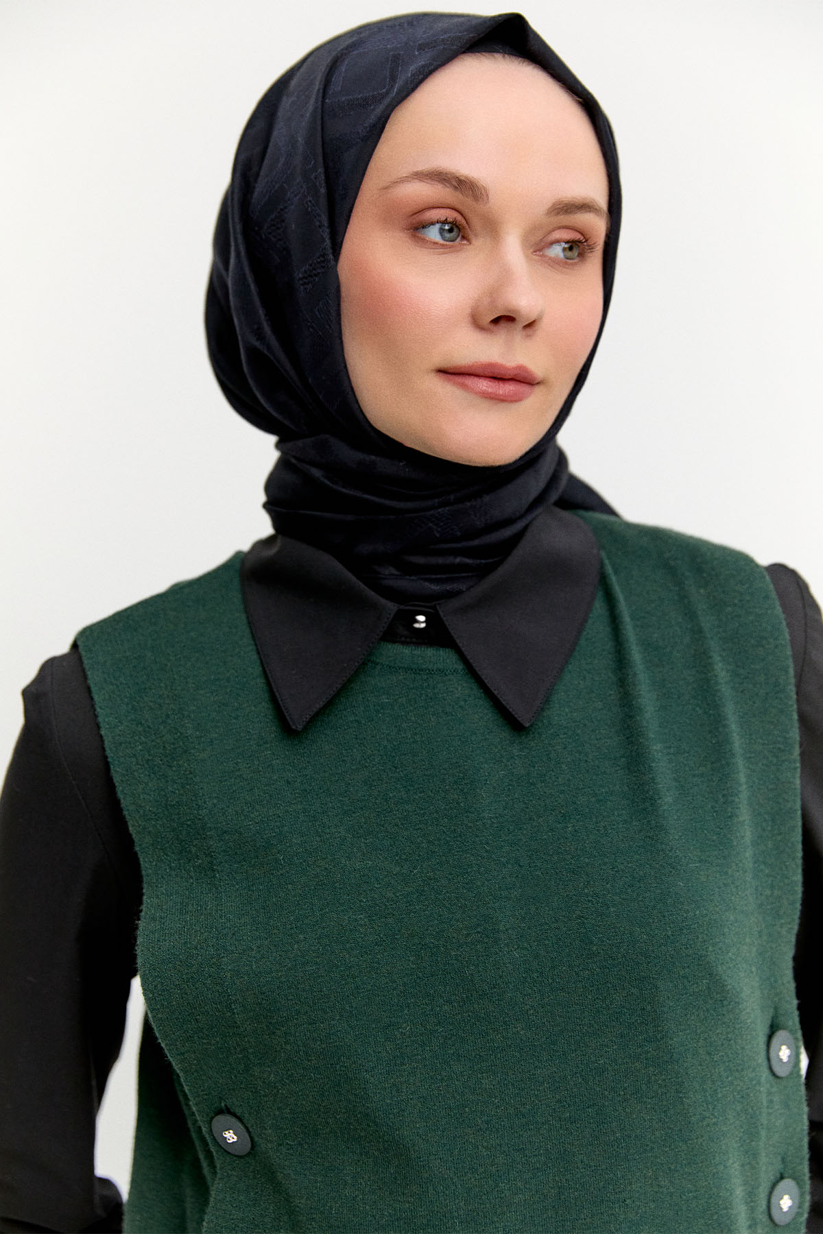 Düğme Detaylı Triko Bluz, Tesettür Giyim