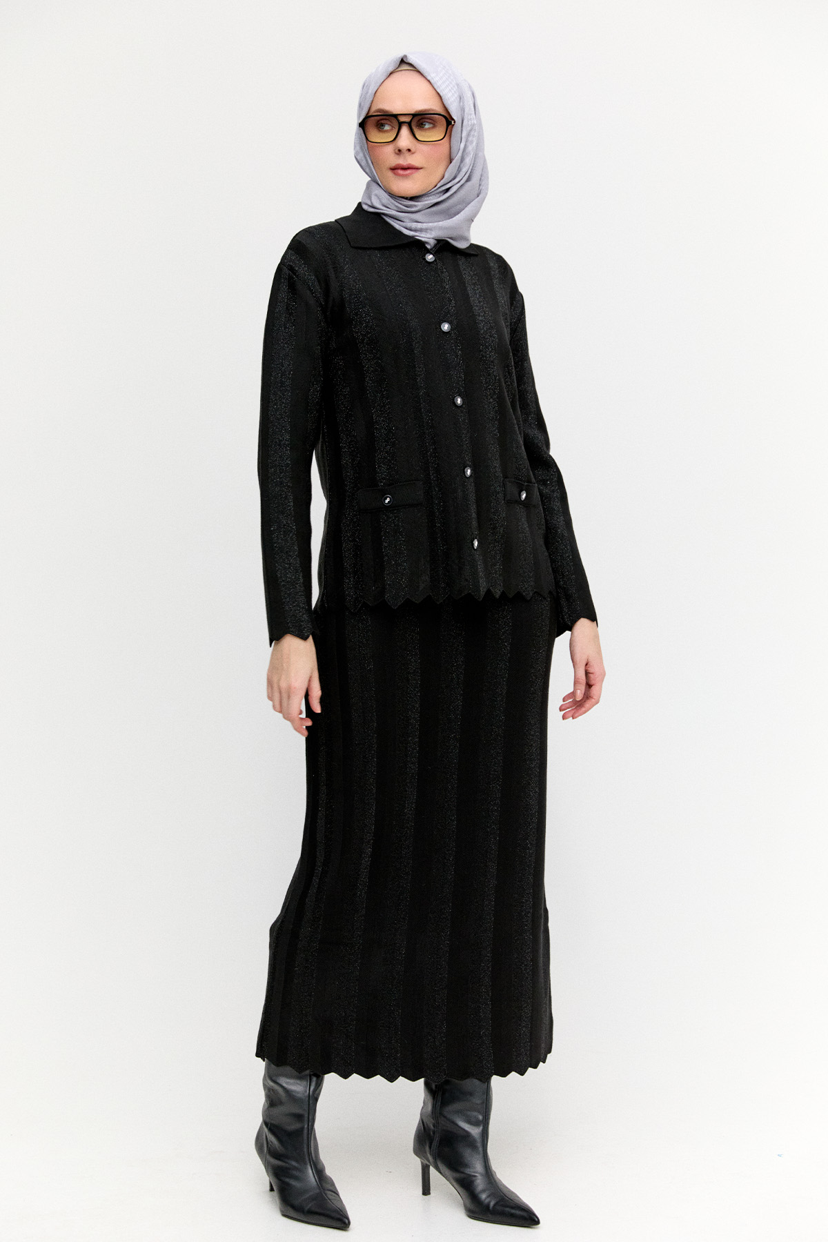 Simli Triko Ceket, Tesettür Giyim