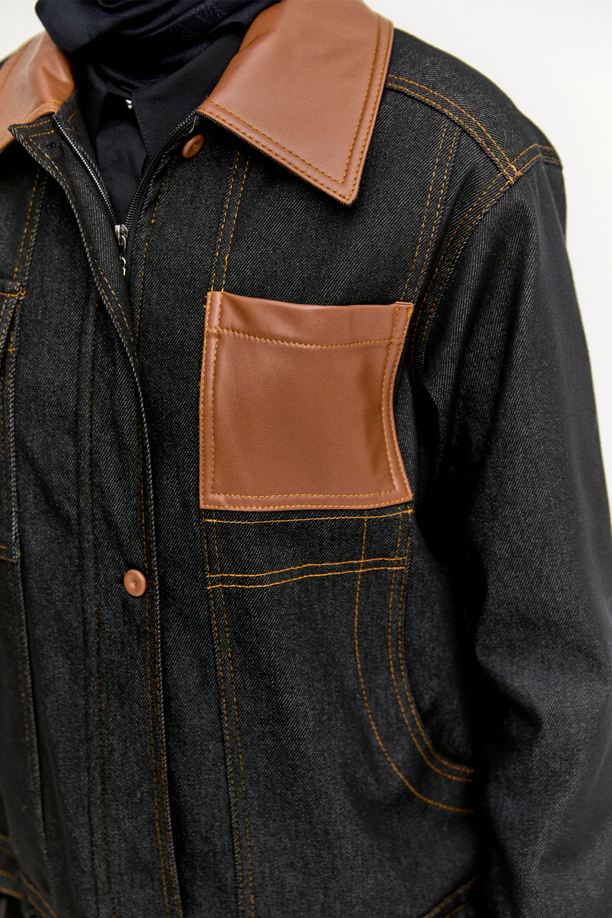 Spor Dikişli Pamuklu Denim Ceket, Tesettür Giyim