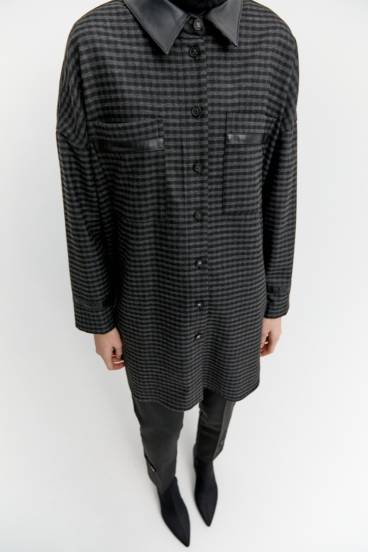 Deri Detaylı Kareli Ceket, Tesettür Giyim