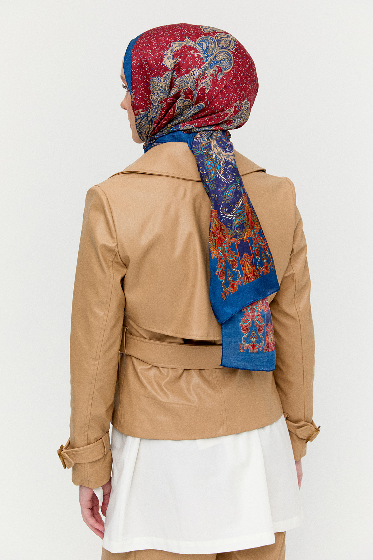 Kruvaze Kemerli Suni Deri Ceket, Tesettür Giyim