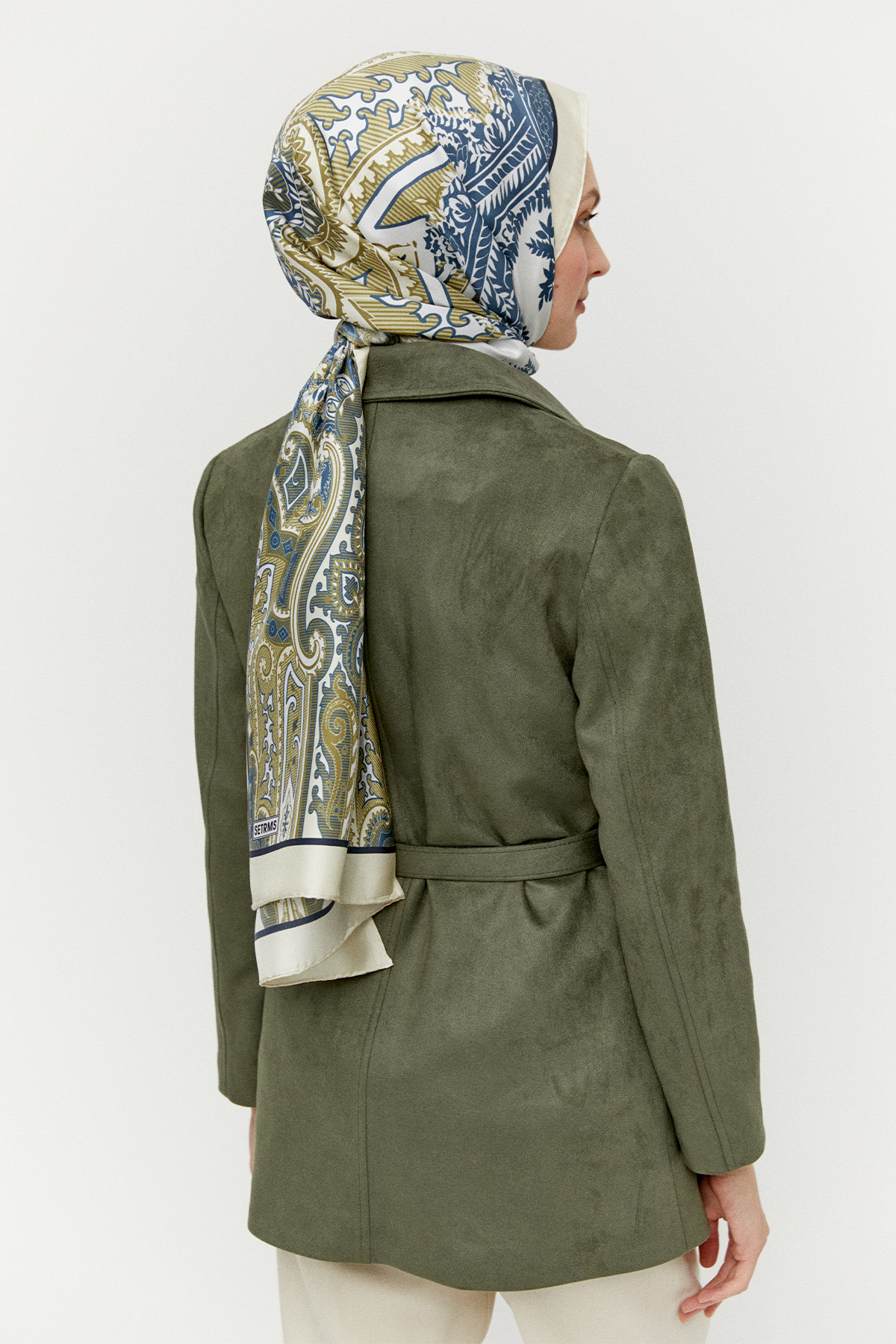 Kruvaze Fermuarlı Süet Görünümlü Kemerli Ceket