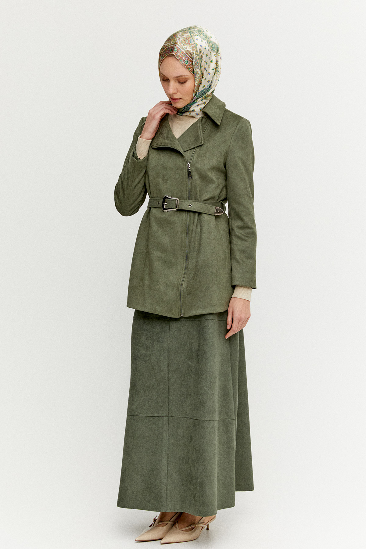 Kruvaze Süet Görünümlü Ceket, Tesettür Giyim