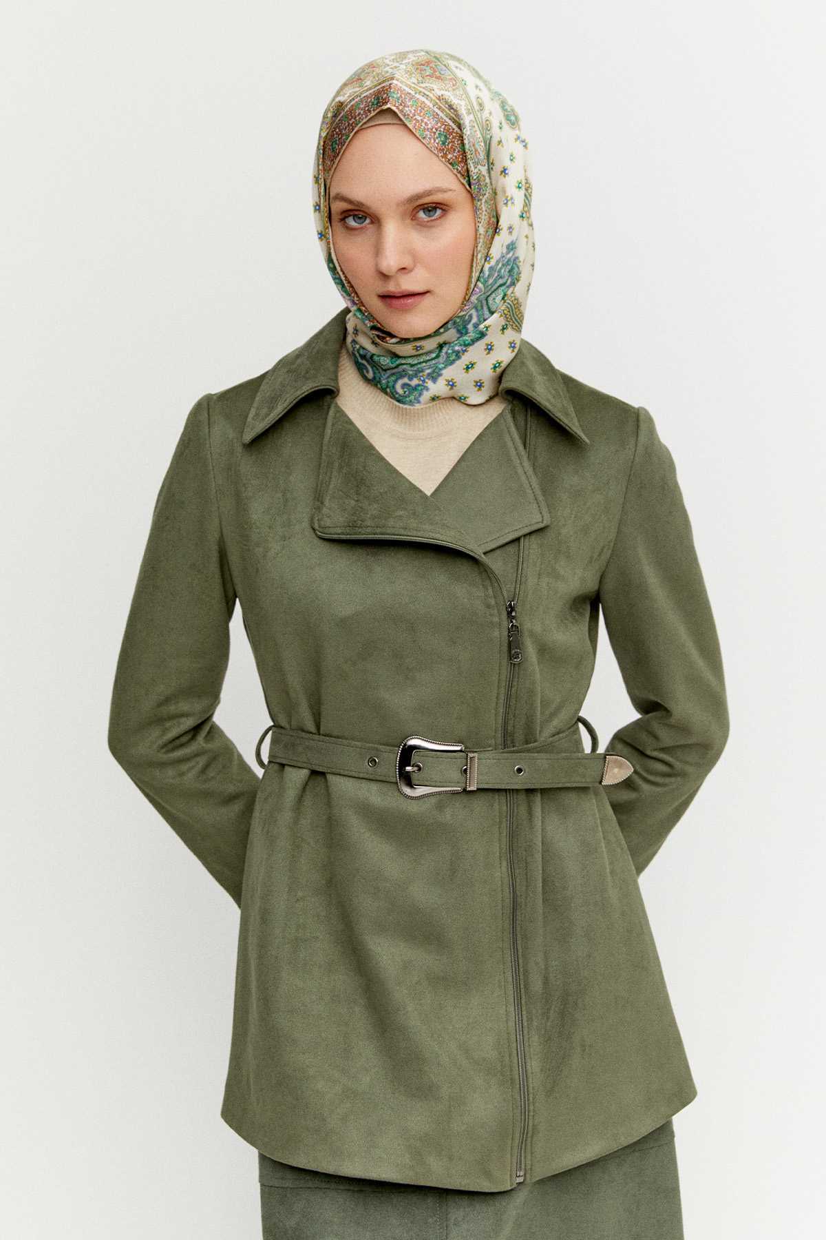 Kruvaze Süet Görünümlü Ceket, Tesettür Giyim