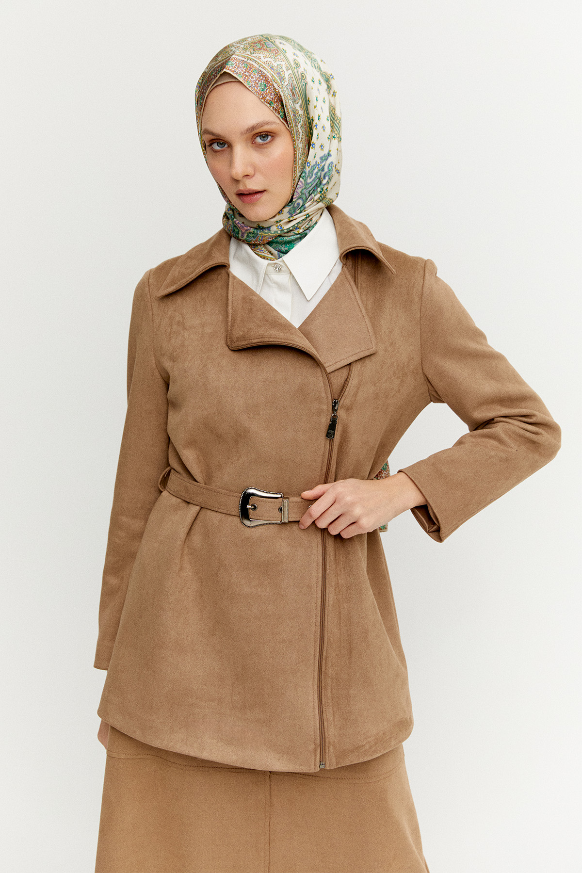 Kruvaze Süet Görünümlü Ceket, Tesettür Giyim