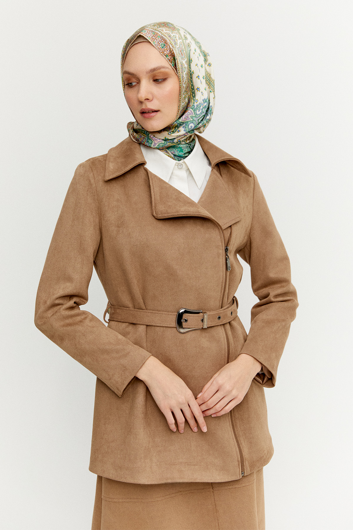 Kruvaze Süet Görünümlü Ceket, Tesettür Giyim