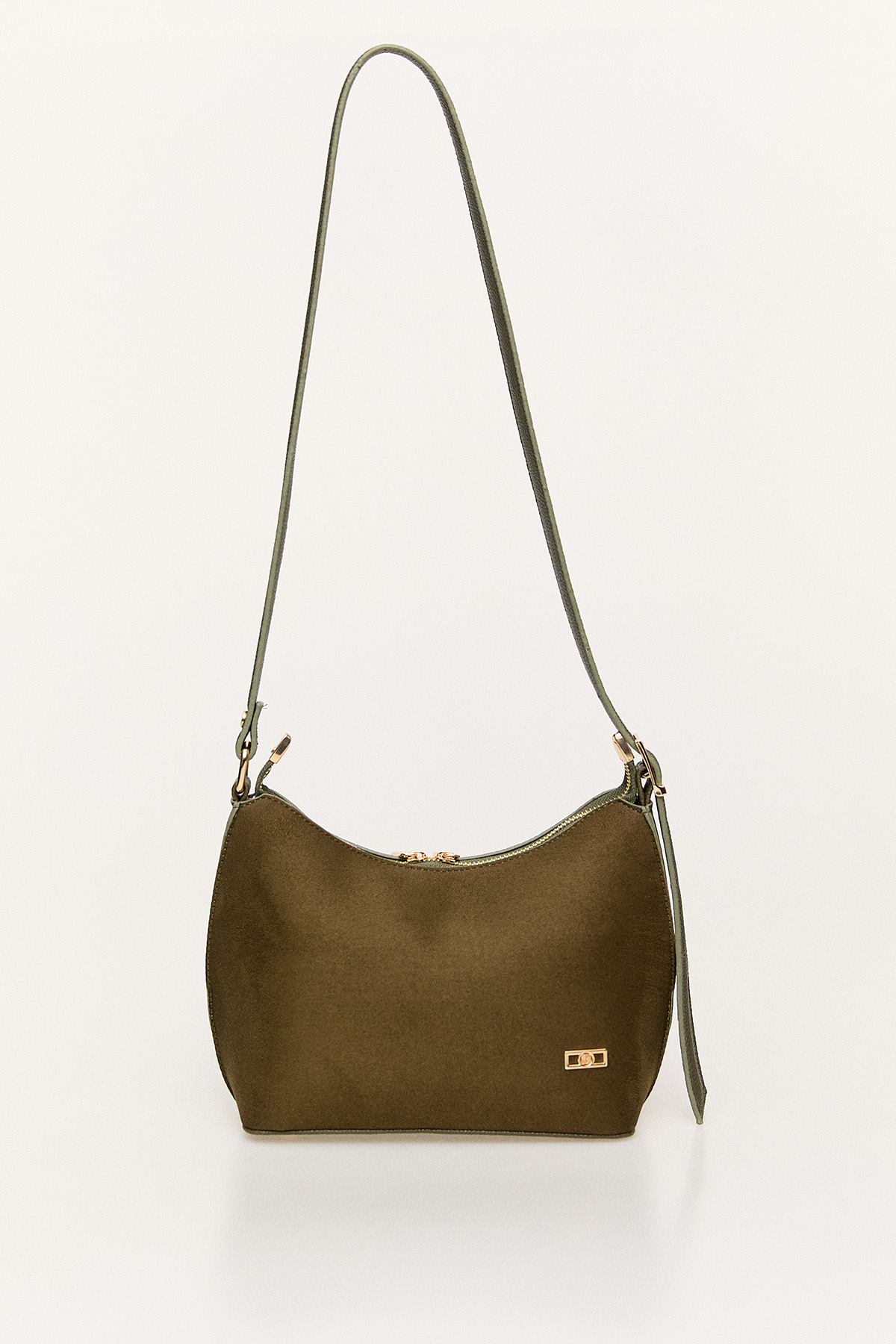 Süet Görünümlü Oval Form Omuz Çantası