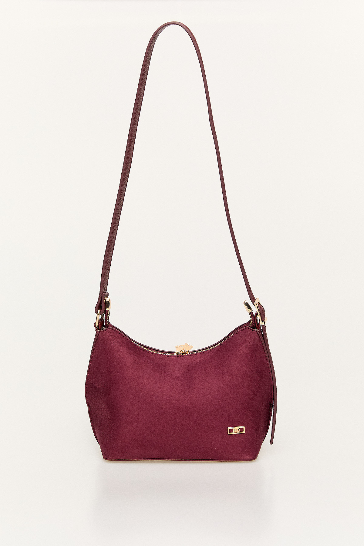 Süet Görünümlü Oval Form Omuz Çantası