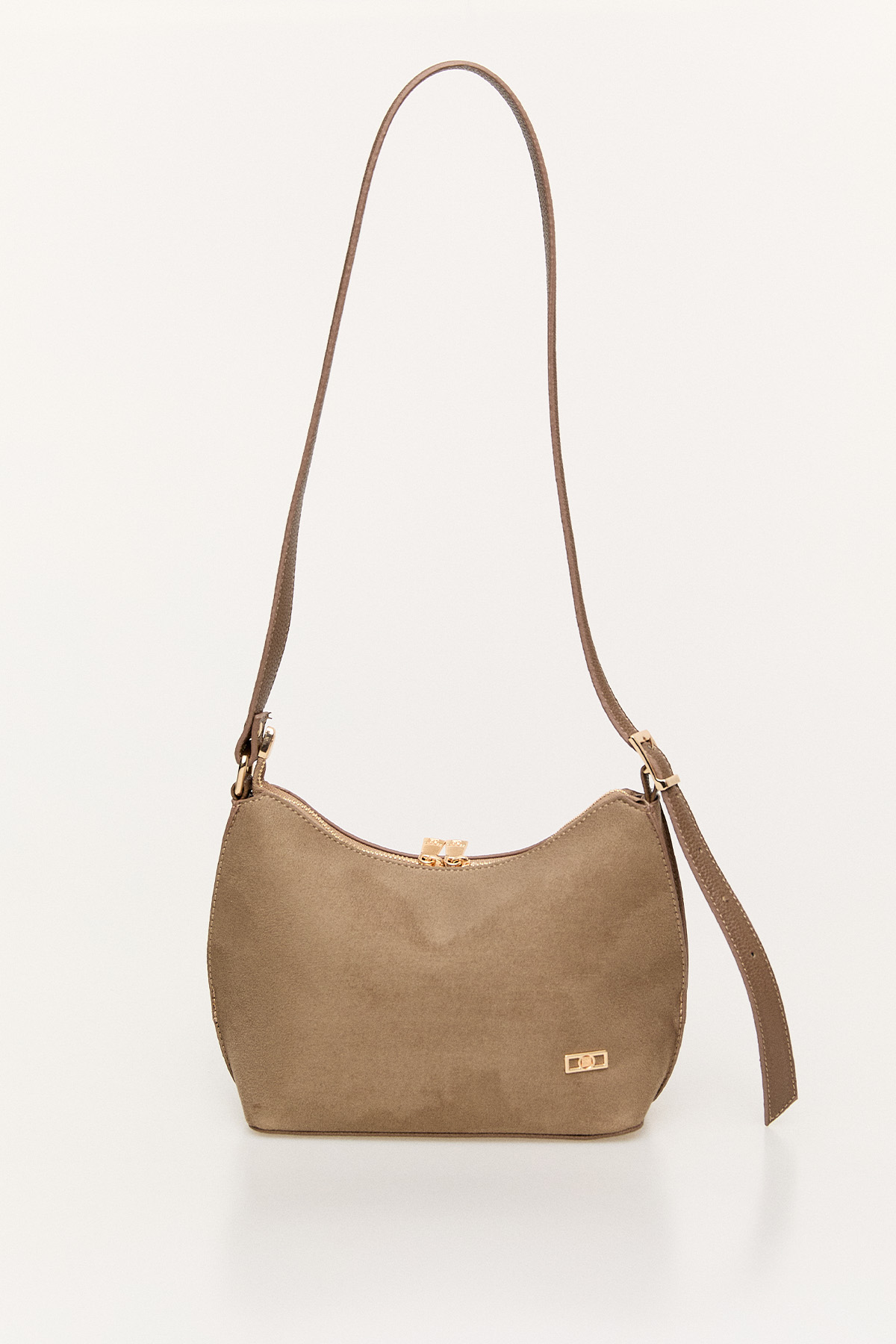 Süet Görünümlü Oval Form Omuz Çantası