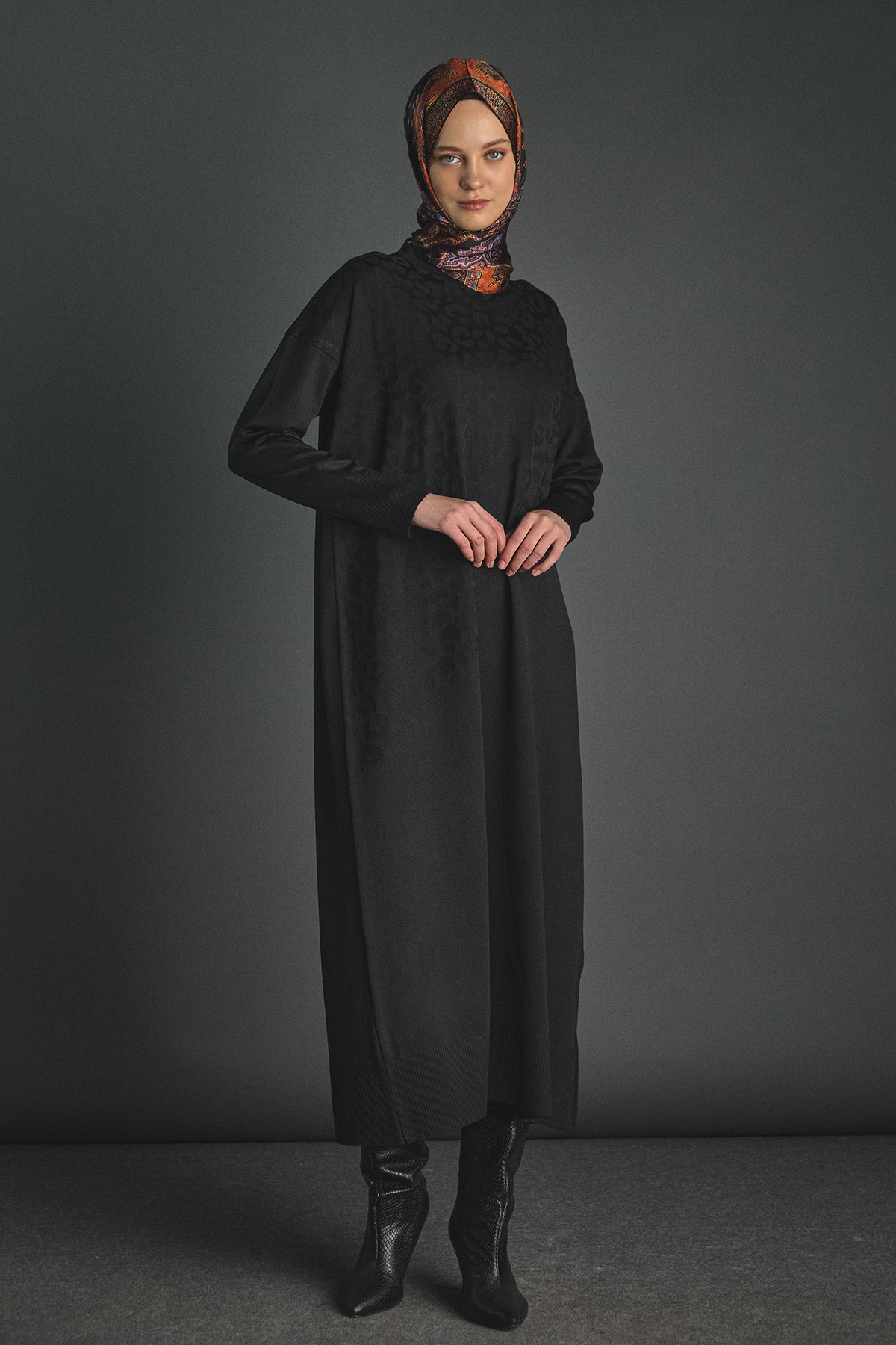 Leopar Desenli Triko Elbise