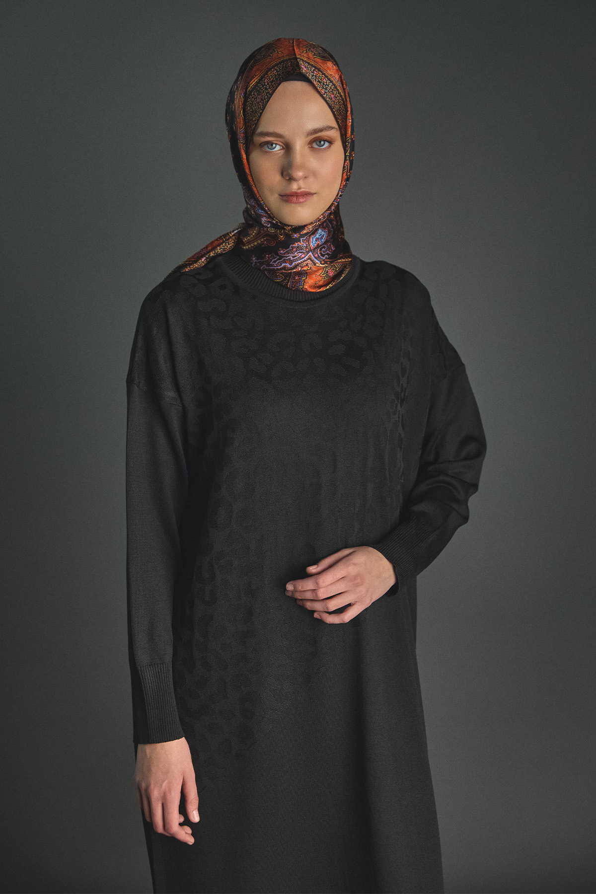 Leopar Desenli Triko Elbise