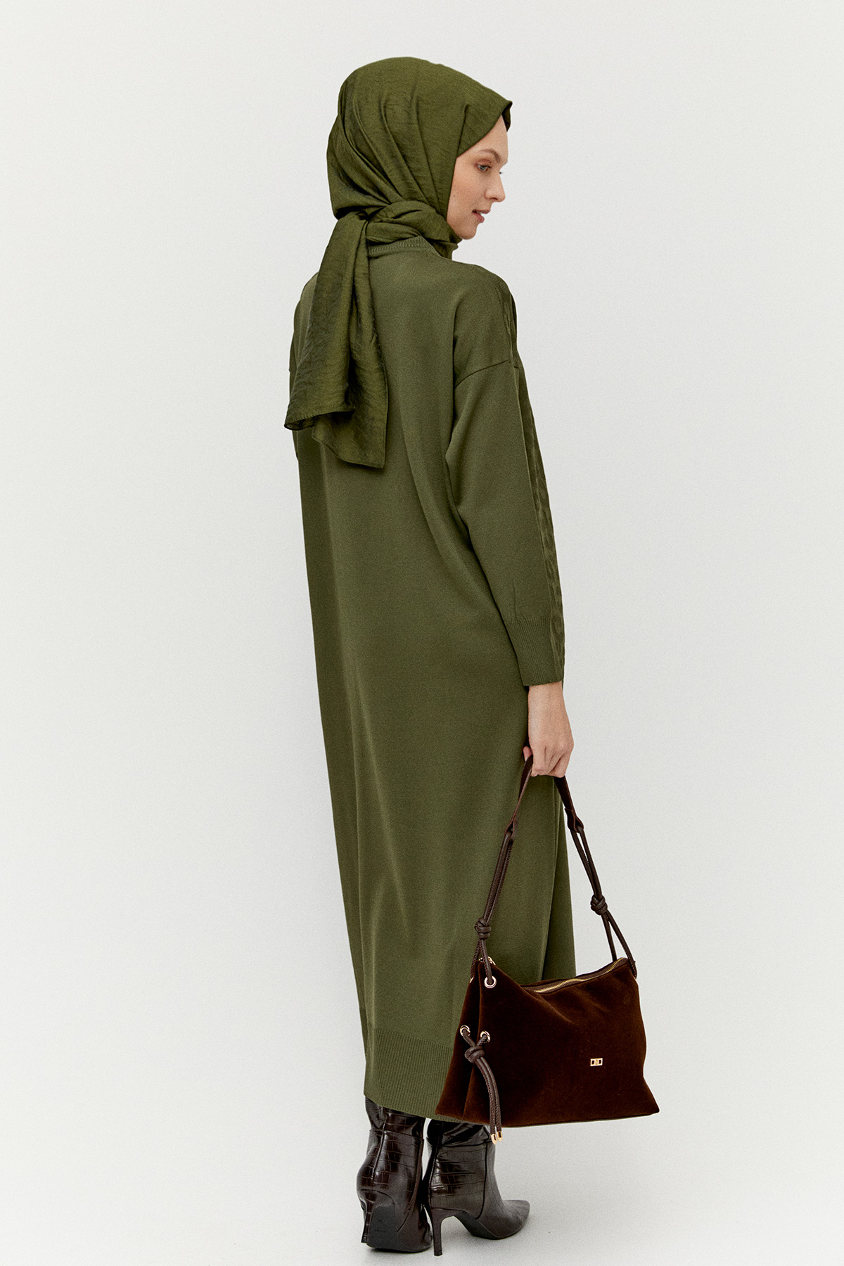 Leopar Desenli Triko Elbise