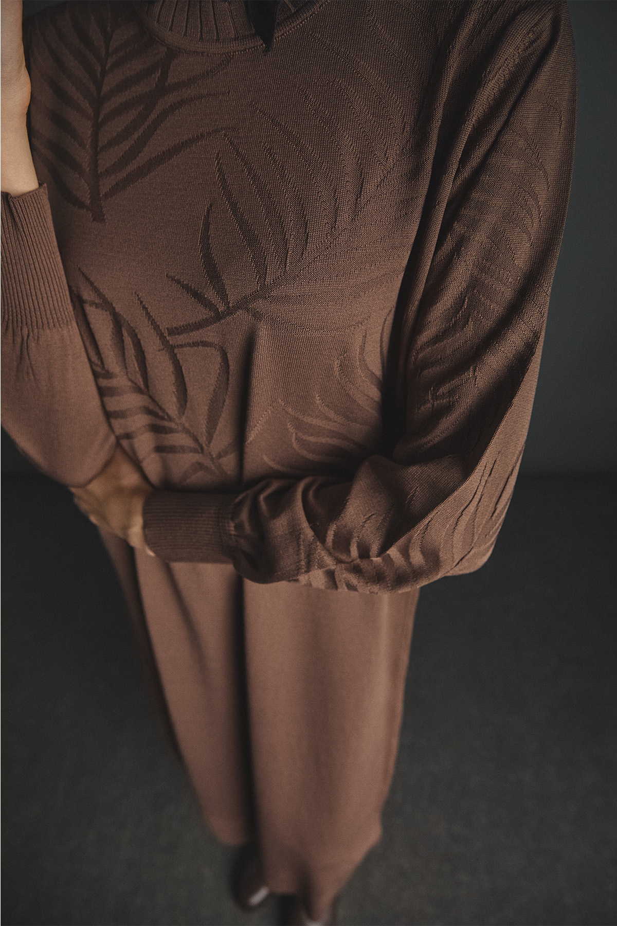 Yaprak Desenli Ribanalı Triko Elbise