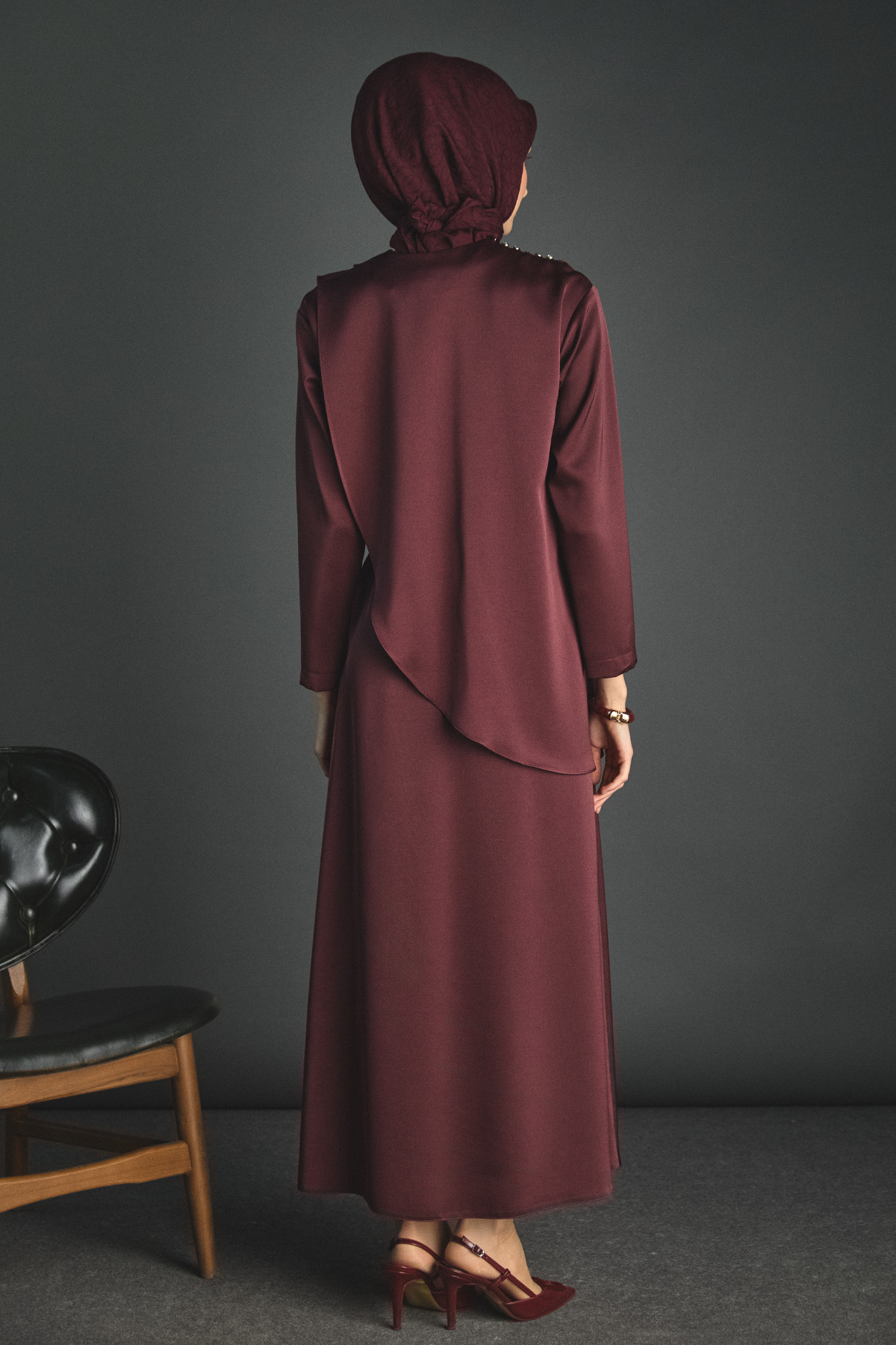 Kuşaklı Drape Detaylı Saten Elbise