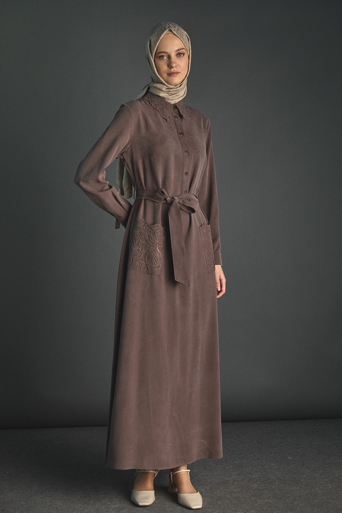 Kuşaklı Lyocell Elbise