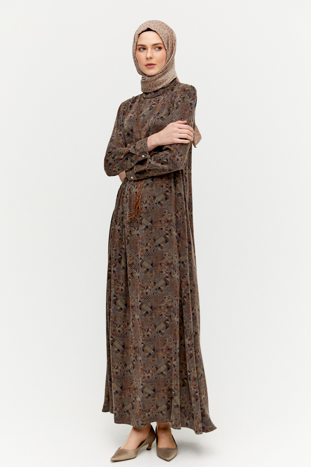 Etnik Desenli Büzgü Elbise