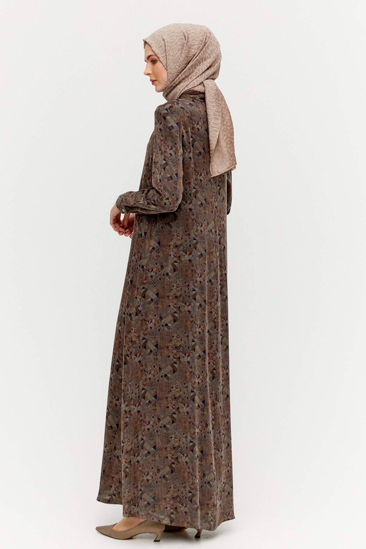 Etnik Desenli Büzgü Elbise