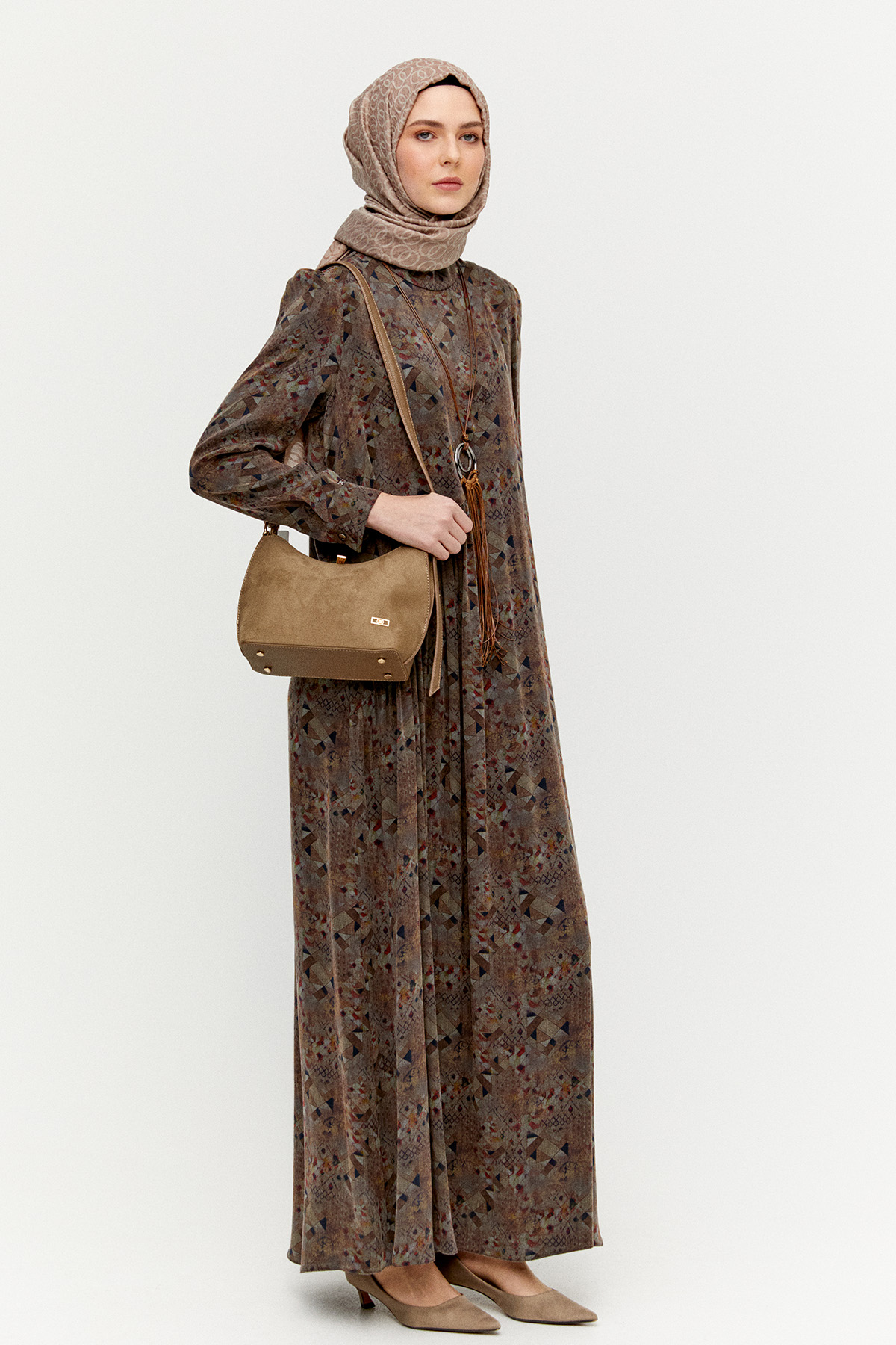 Etnik Desenli Büzgü Elbise