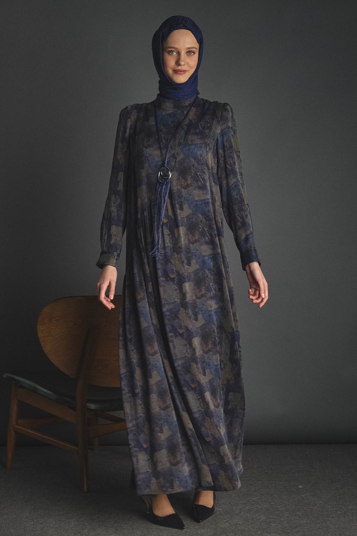 Etnik Desenli Büzgü Elbise