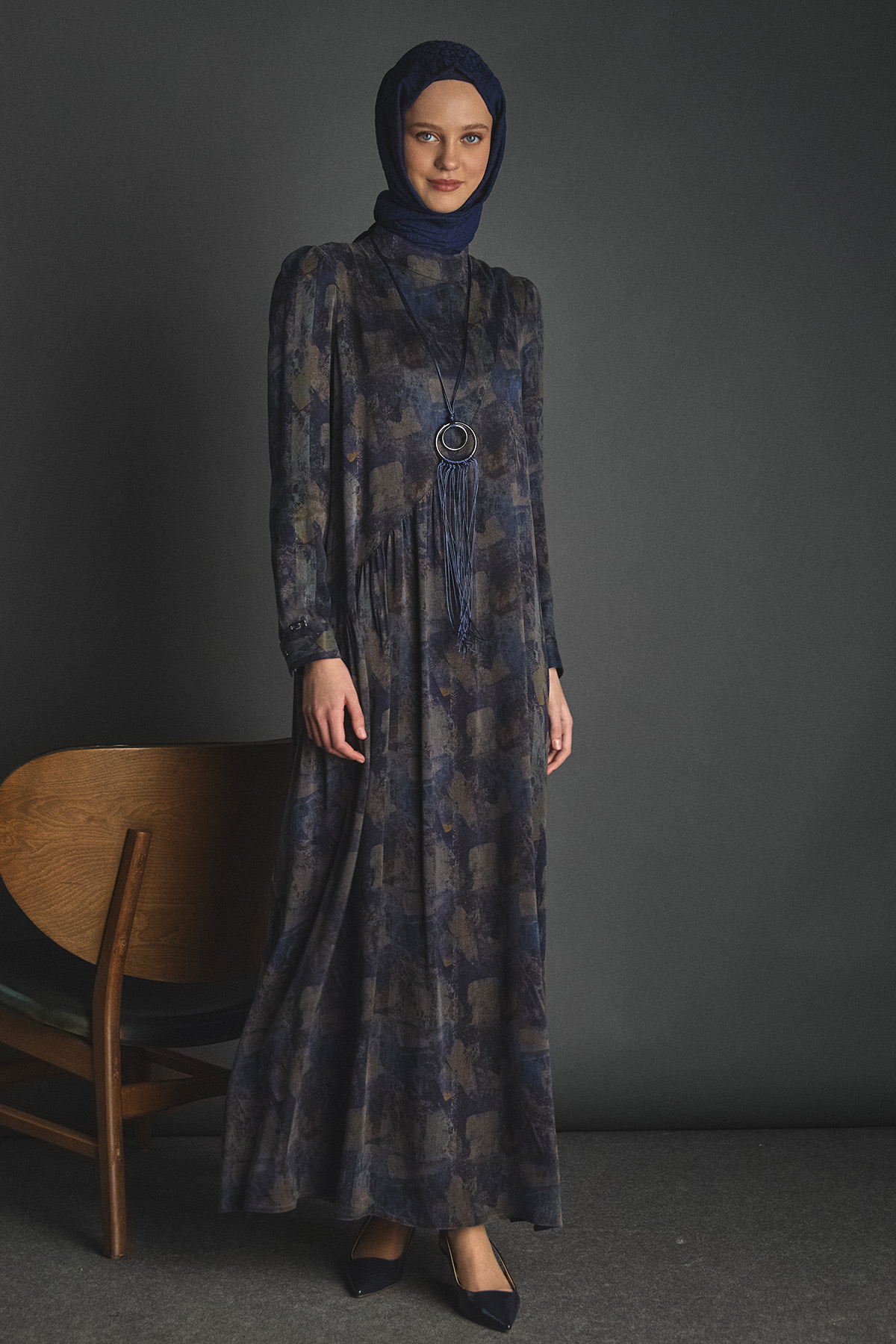 Etnik Desenli Büzgü Elbise