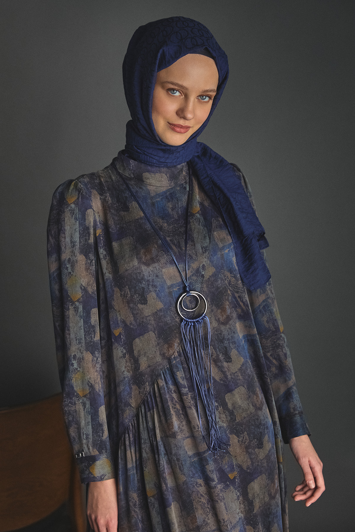 Etnik Desenli Büzgü Elbise