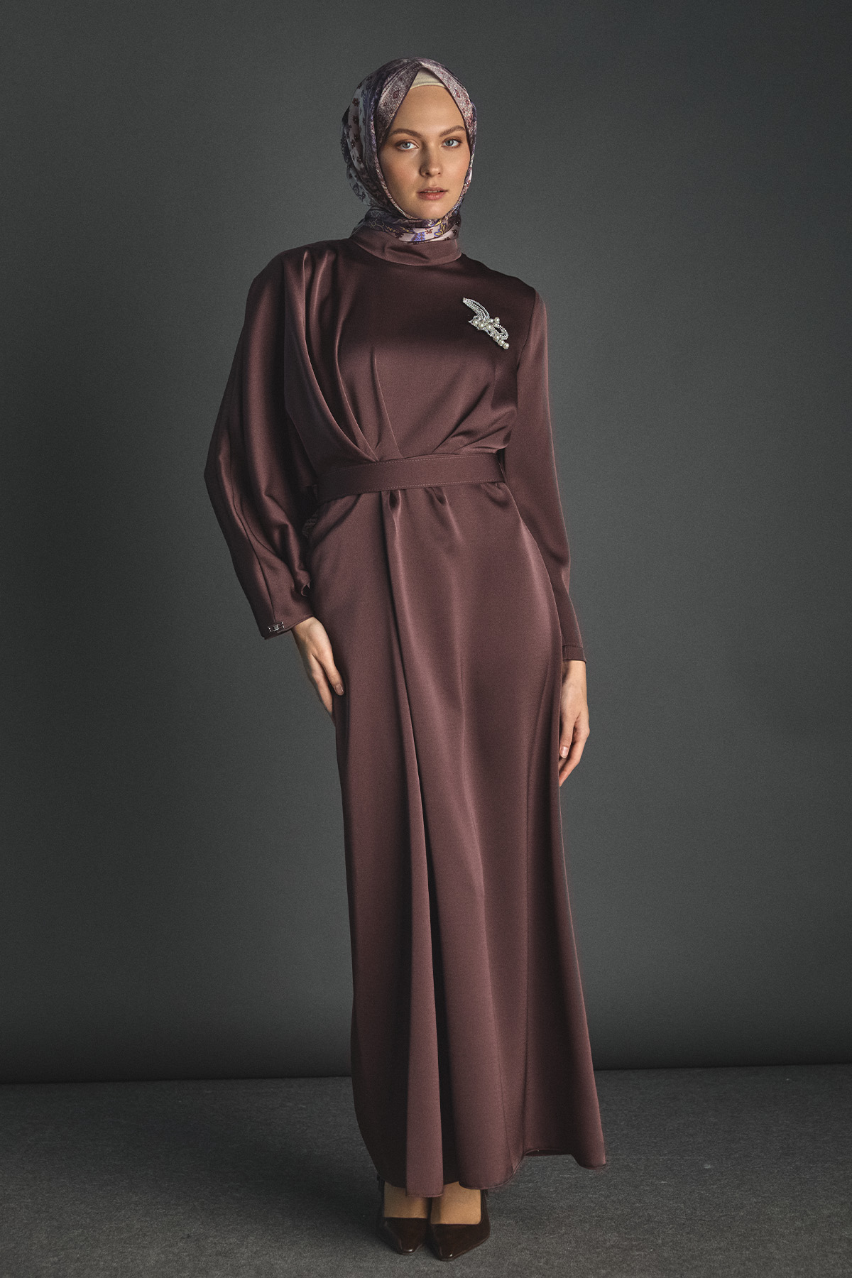 Drape Detaylı Saten Elbise