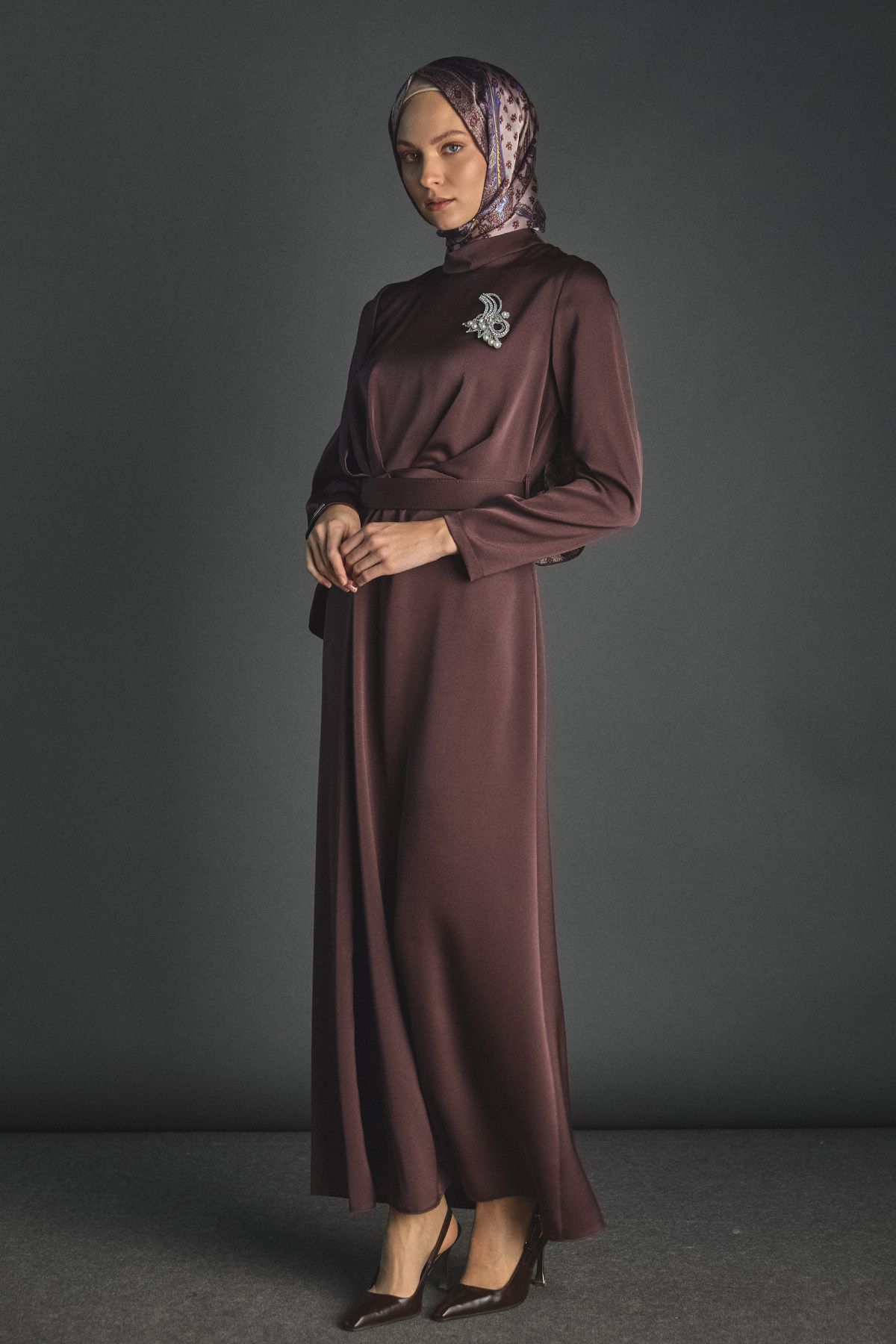 Drape Detaylı Saten Elbise