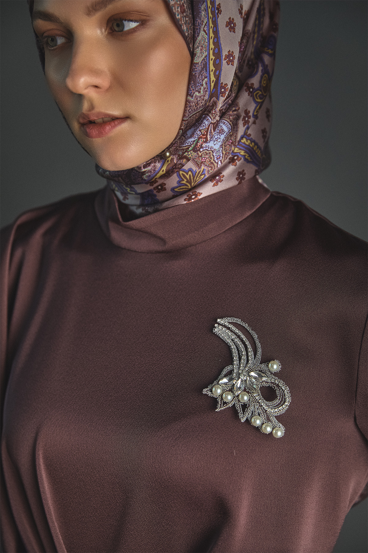 Drape Detaylı Saten Elbise