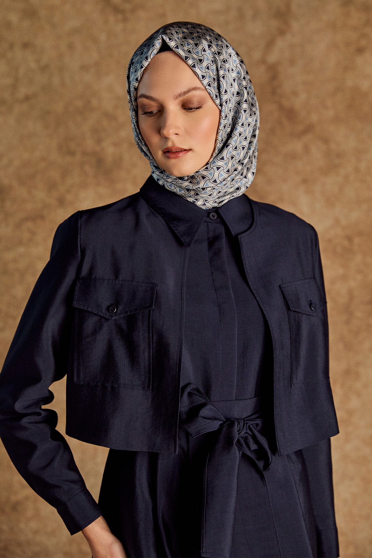 Ceketli Pilikaşe Detaylı Kuşaklı Elbise