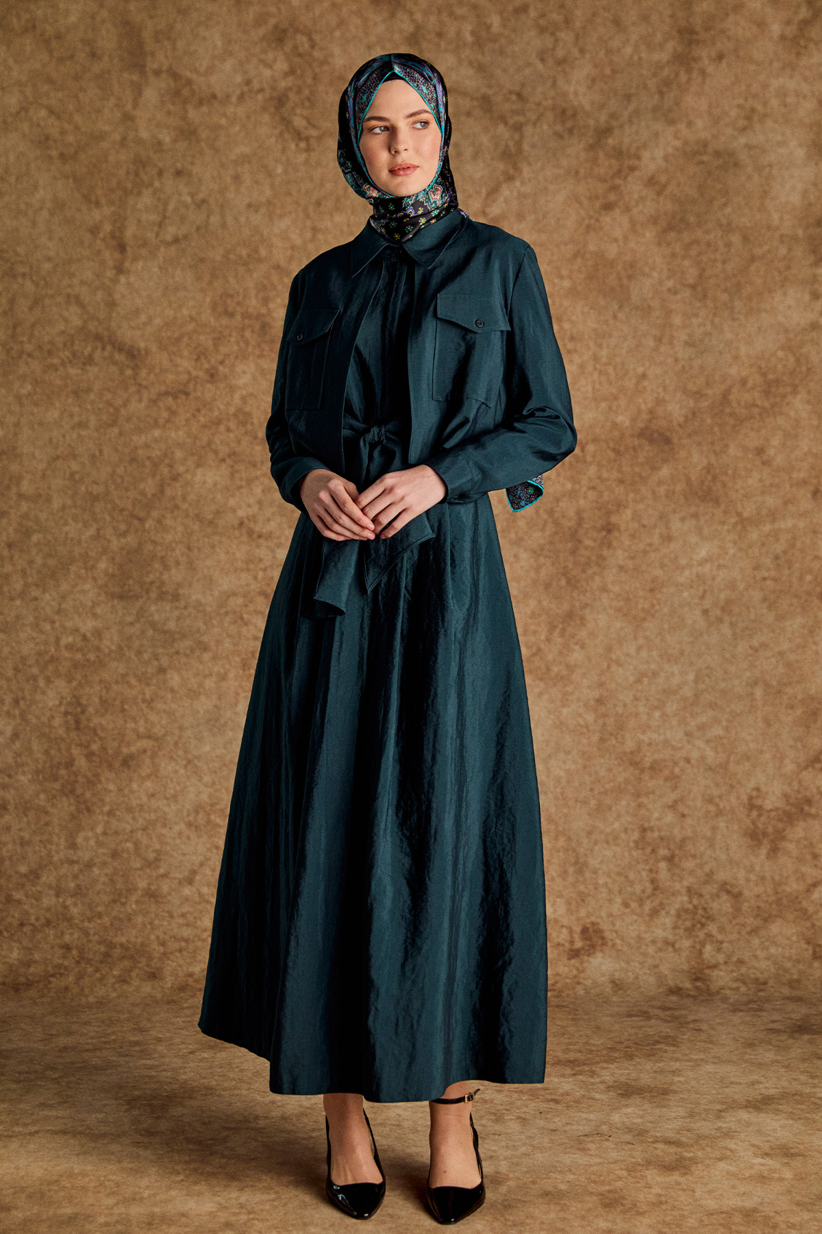 Ceketli Pilikaşe Detaylı Kuşaklı Elbise