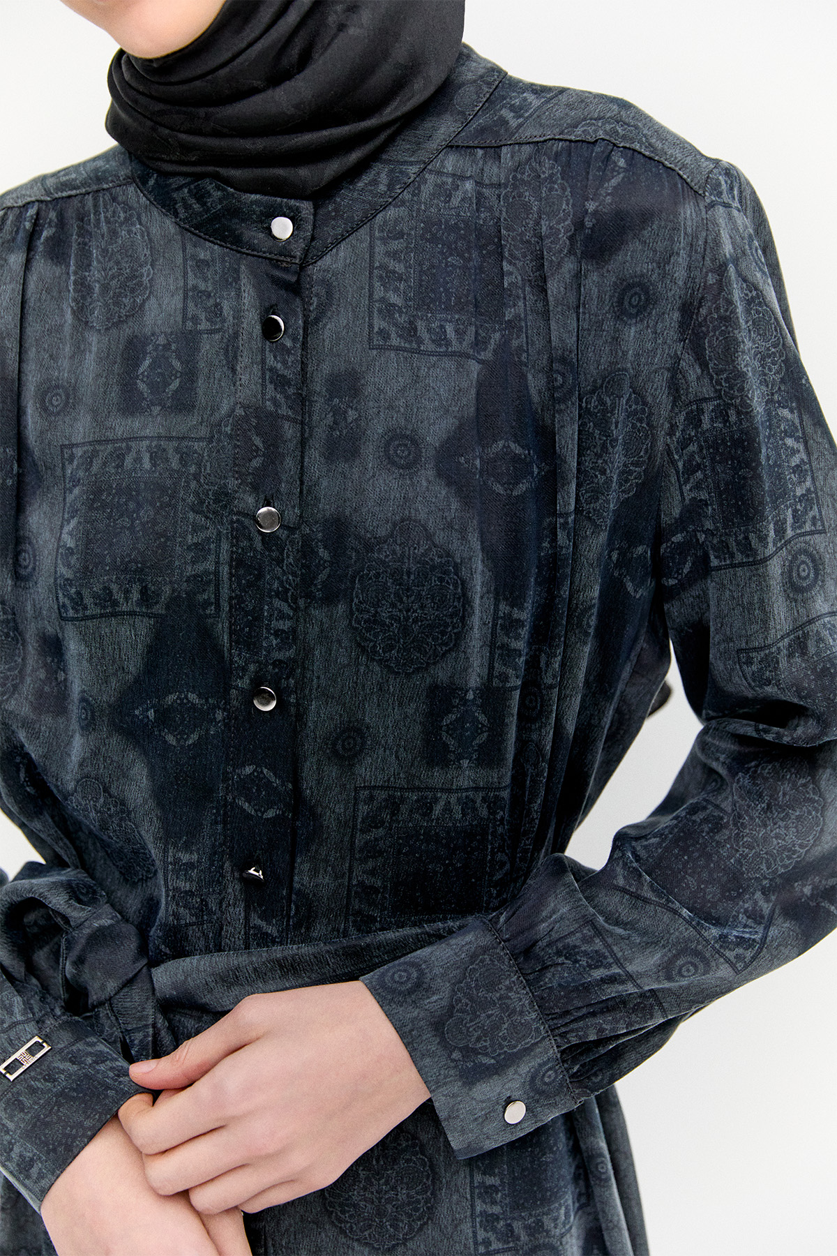 Hakim Yakalı Kuşaklı Katmanlı Elbise, Tesettür Giyim