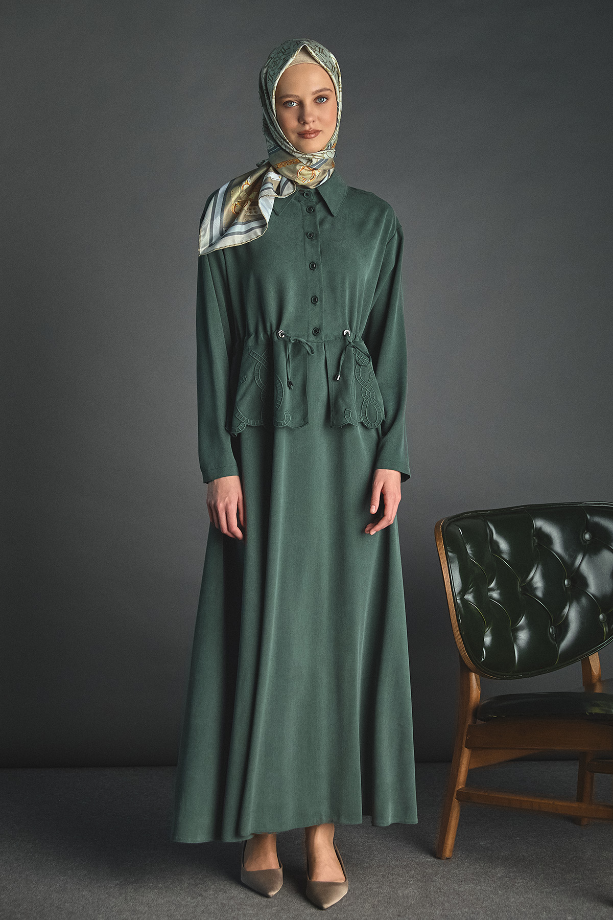 Nakışlı Lyocell Elbise