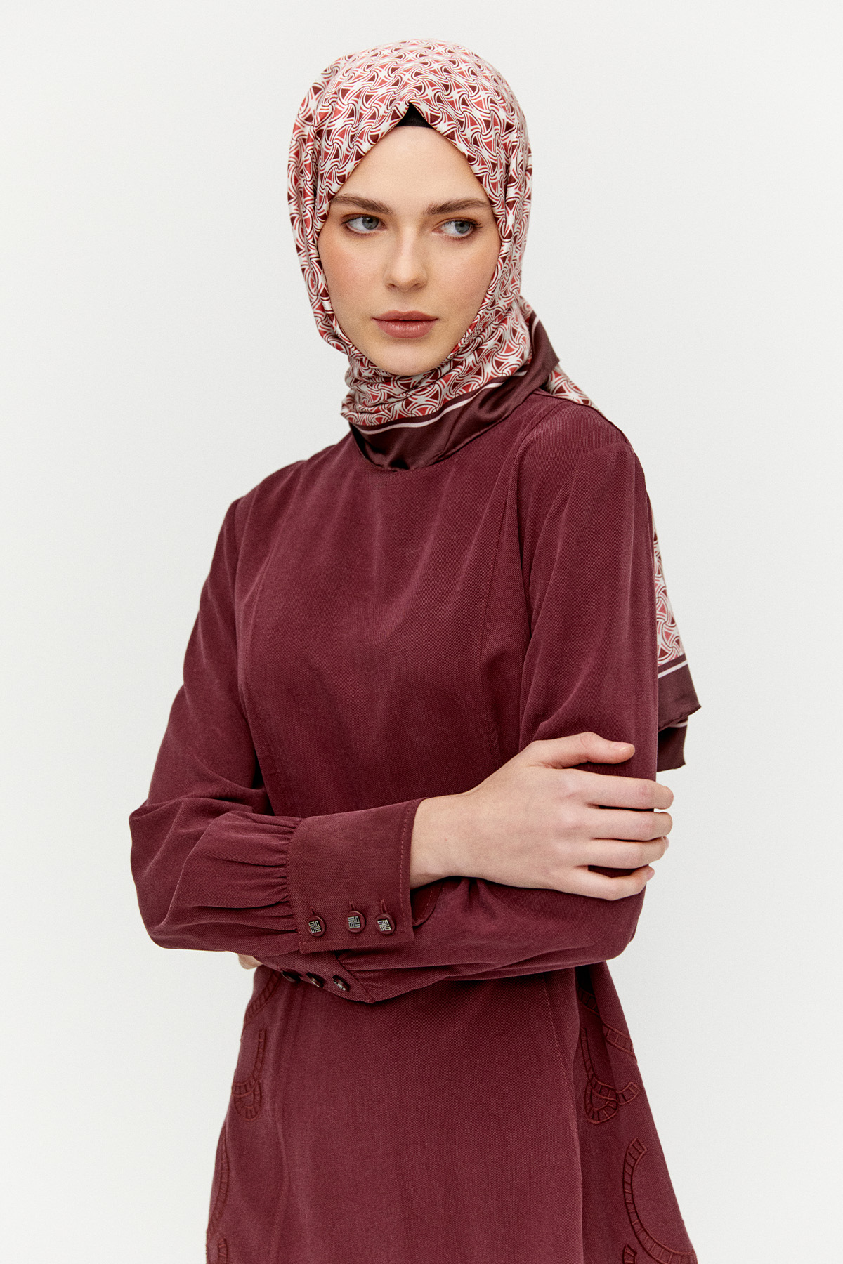 Yakma Desenli Kemerli Elbise