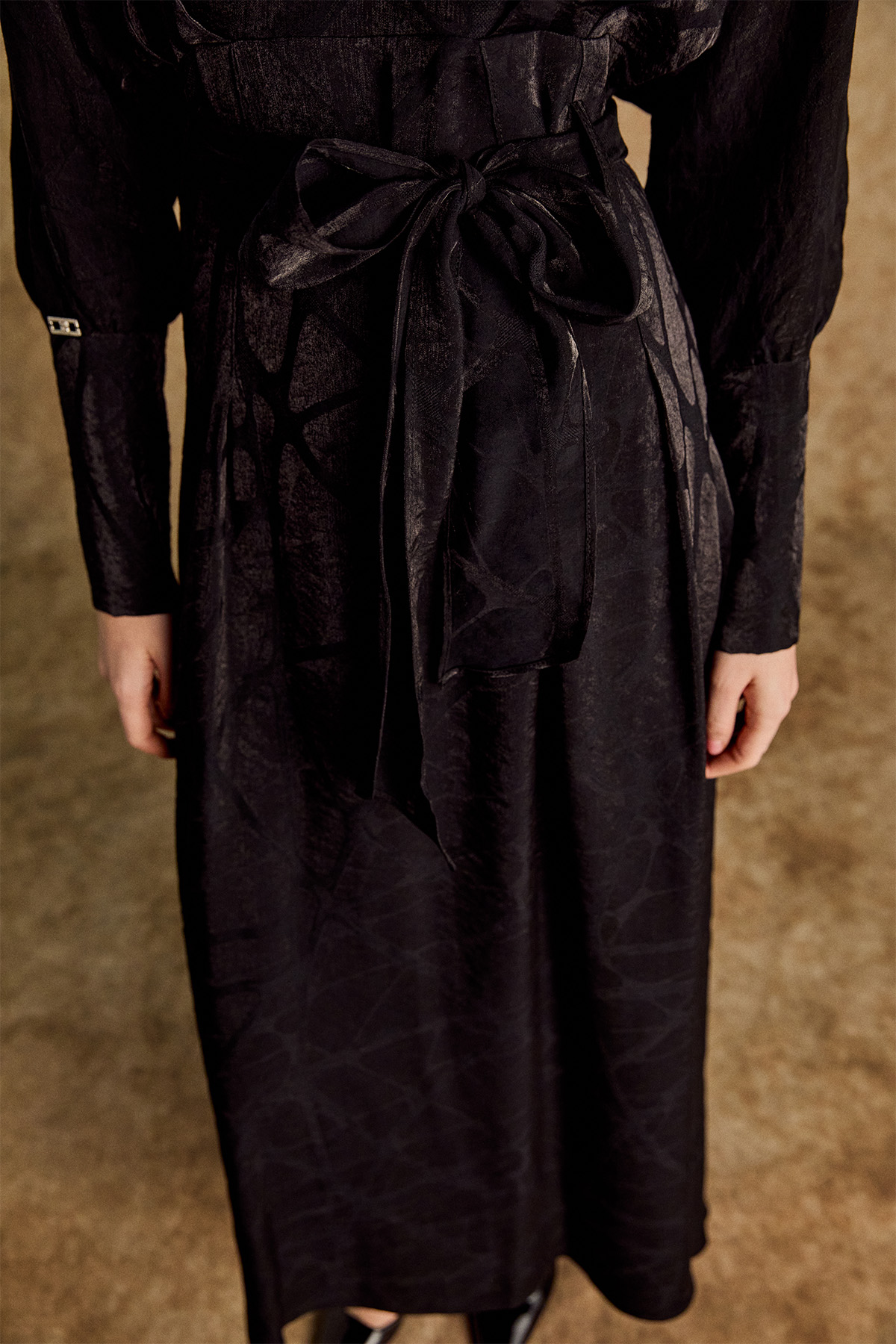 Korsajlı Jakarlı Desenli Drape Elbise