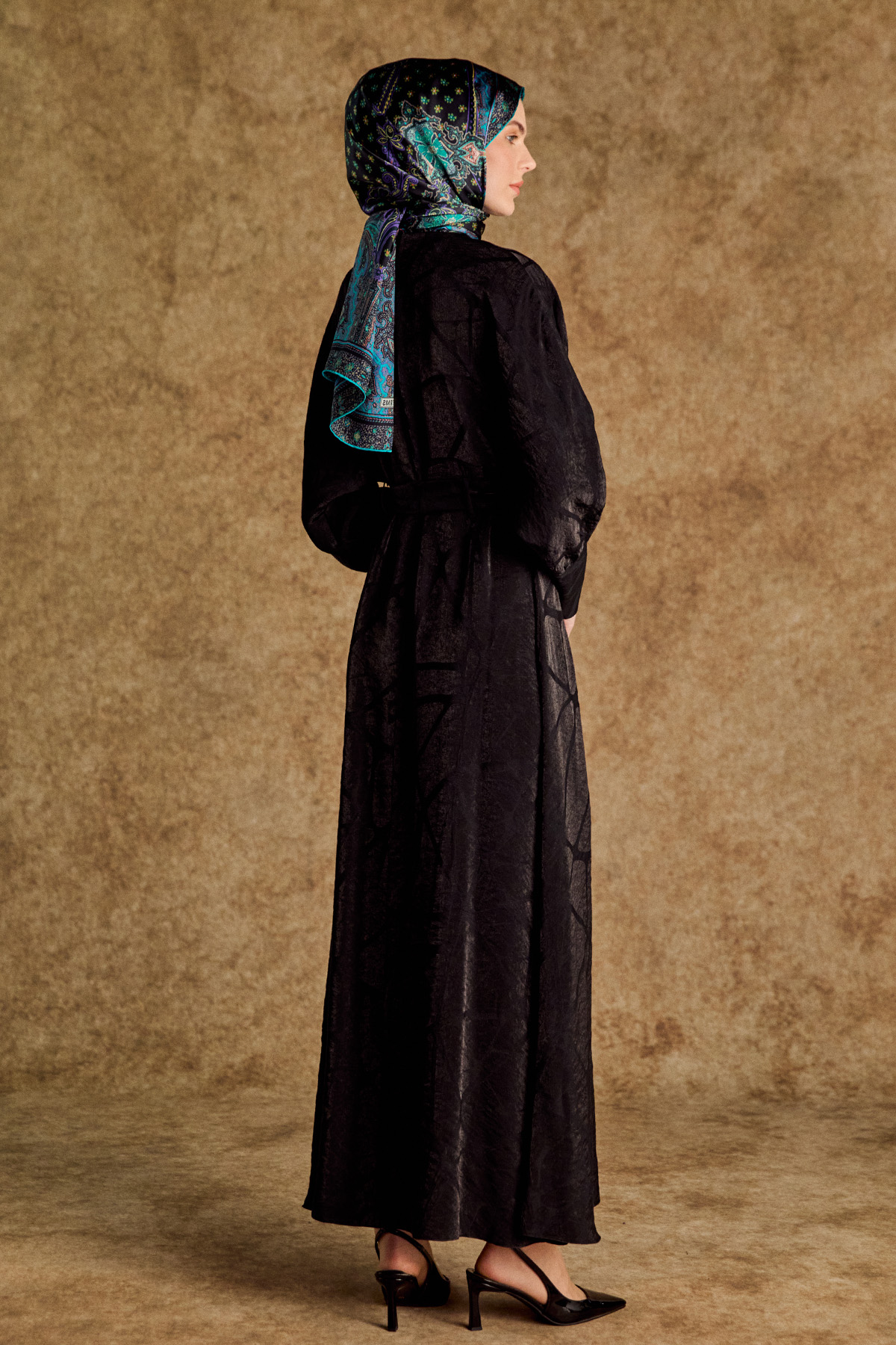 Korsajlı Jakarlı Desenli Drape Elbise