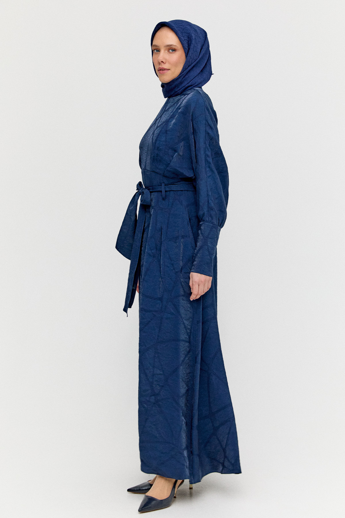 Korsajlı Jakarlı Desenli Drape Elbise, Tesettür Giyim