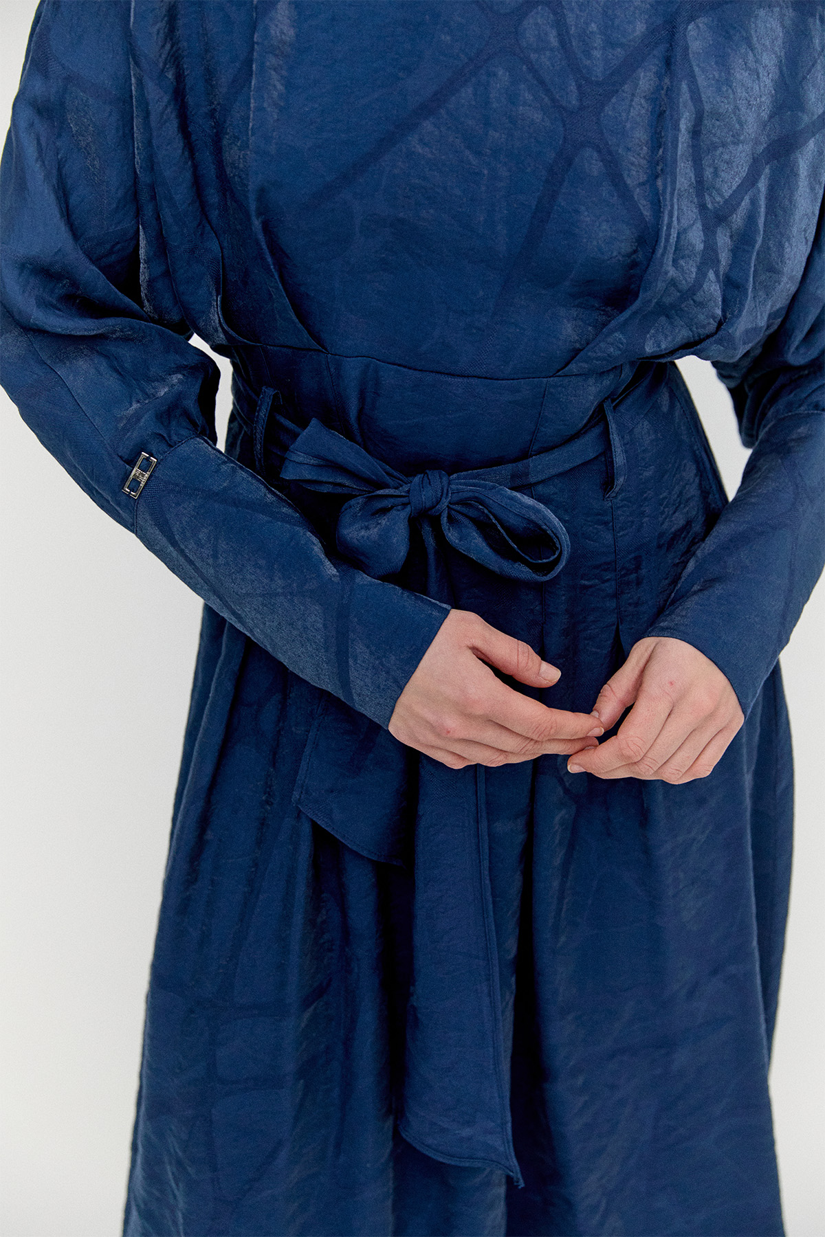 Korsajlı Jakarlı Desenli Drape Elbise, Tesettür Giyim