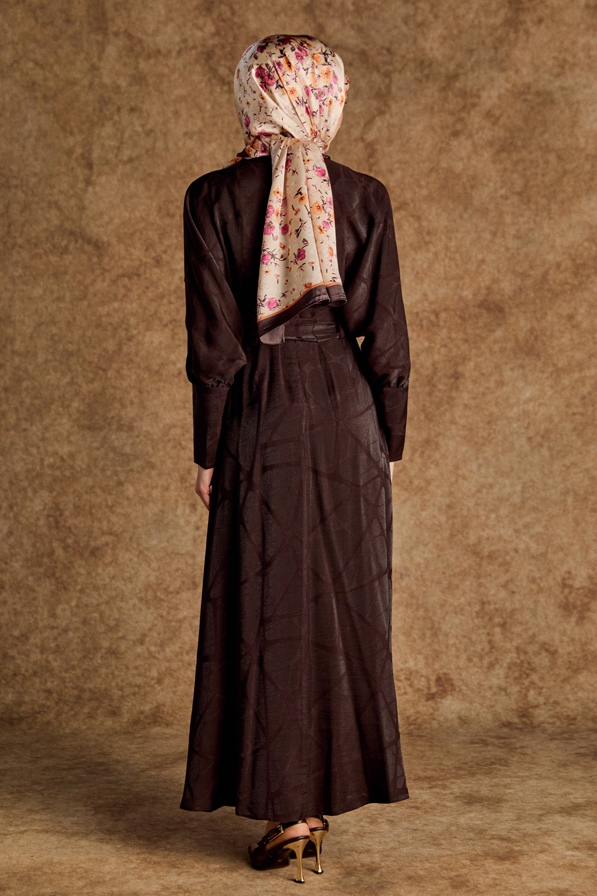 Korsajlı Jakarlı Desenli Drape Elbise