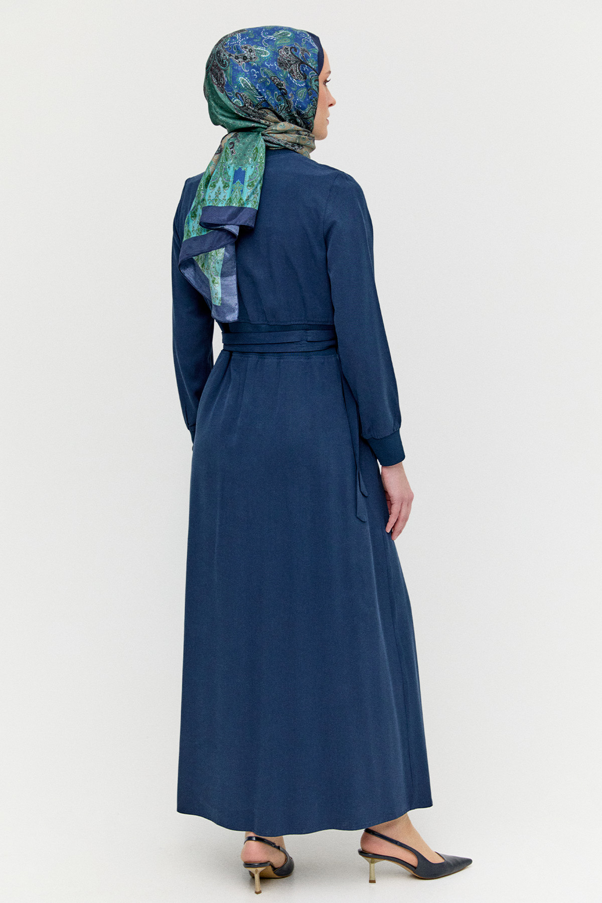 Kemerli Bomber Yakalı Lyocell Elbise, Tesettür Giyim