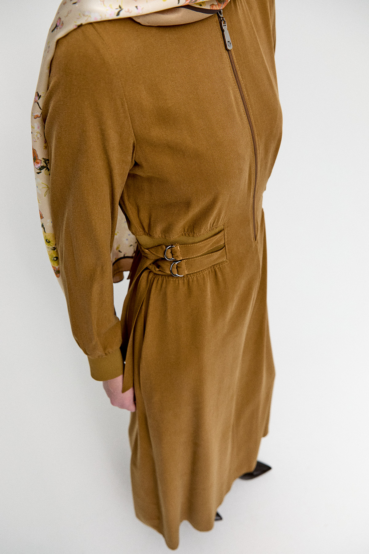 Kemerli Bomber Yakalı Lyocell Elbise, Tesettür Giyim