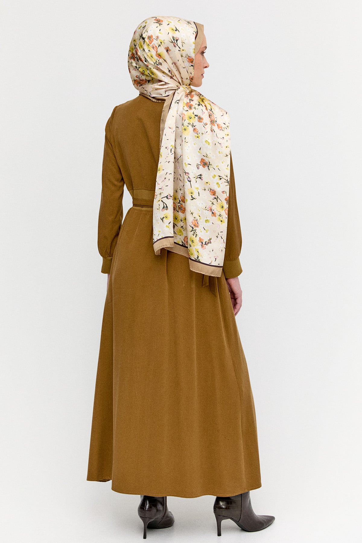 Kemerli Bomber Yakalı Lyocell Elbise, Tesettür Giyim