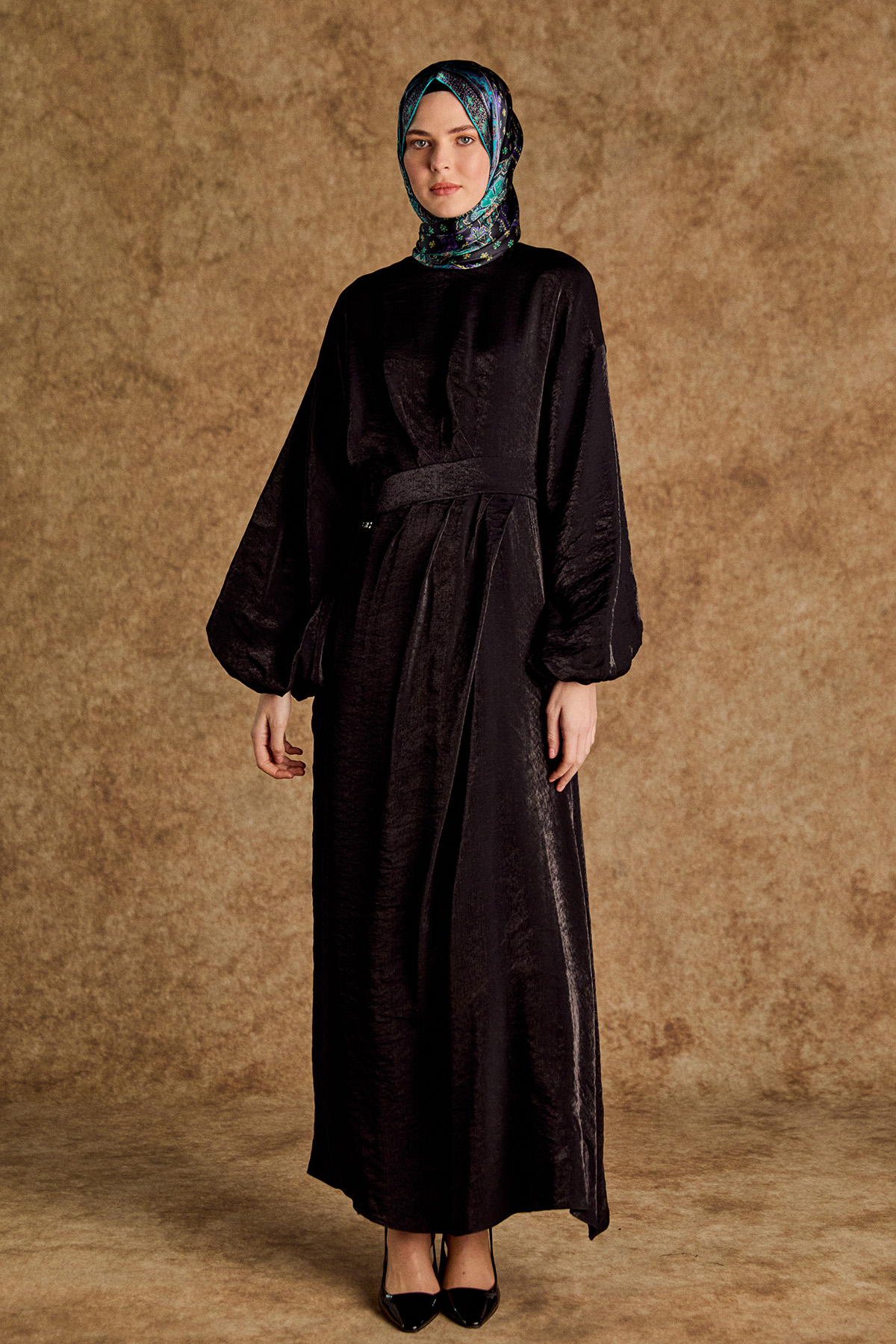 Drape Detaylı Jakarlı Elbise