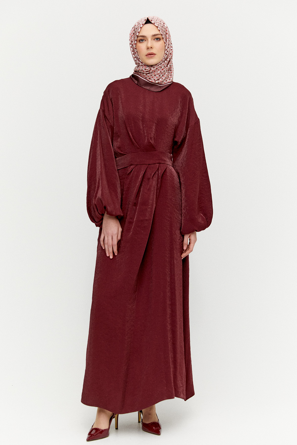 Drape Detaylı Jakarlı Elbise