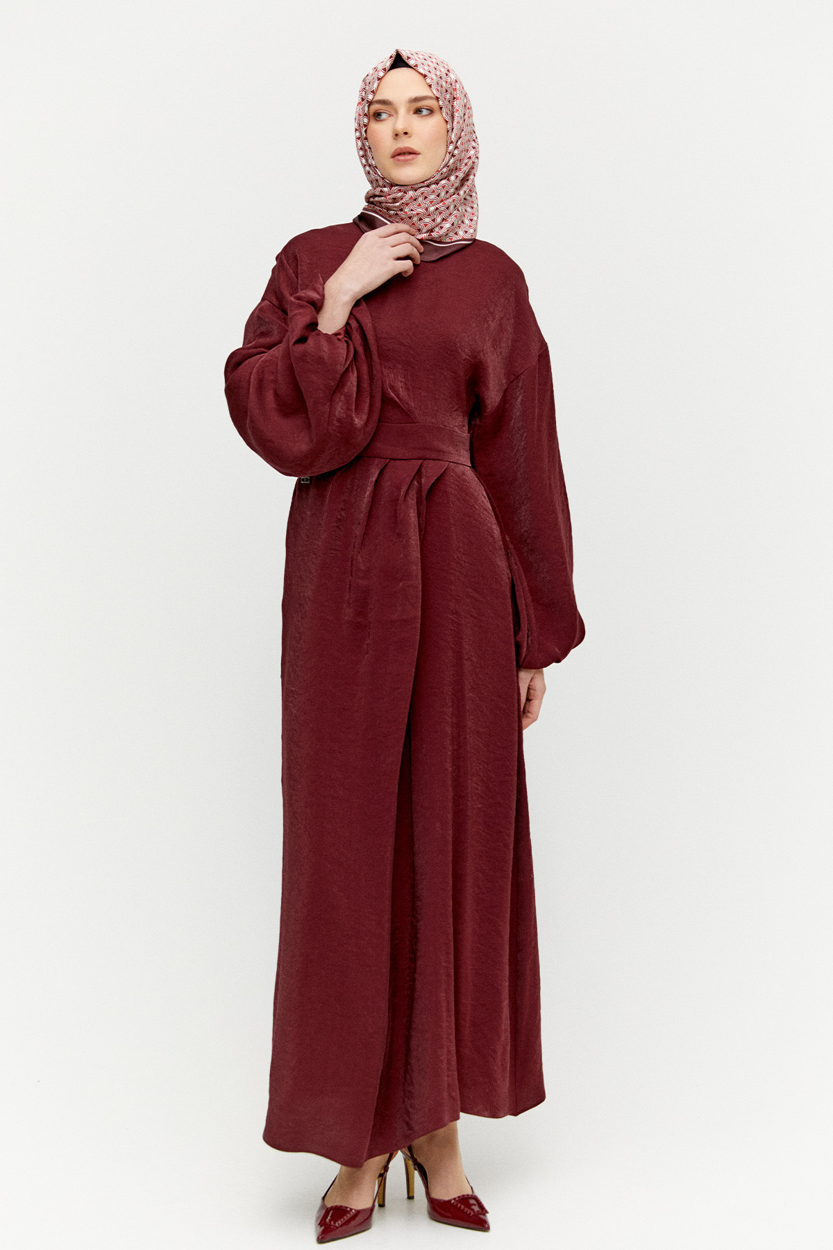 Drape Detaylı Jakarlı Elbise