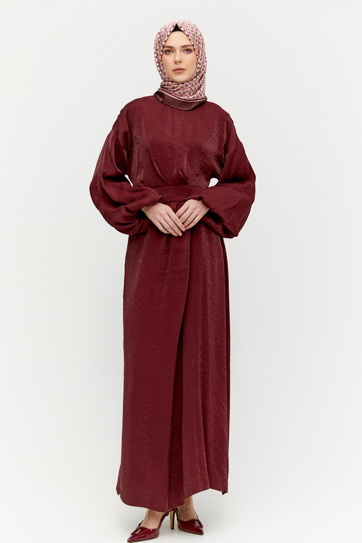 Drape Detaylı Jakarlı Elbise