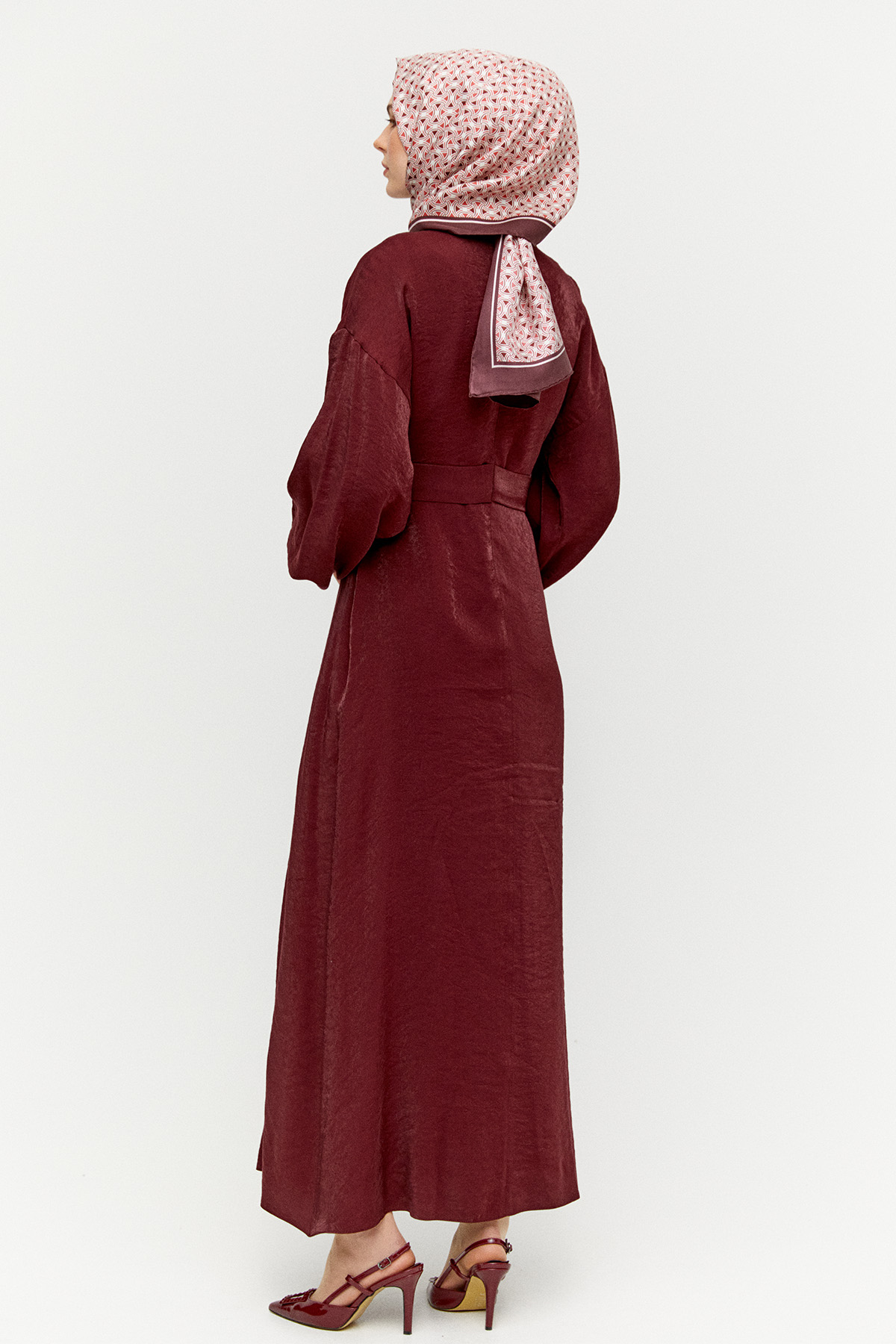 Drape Detaylı Jakarlı Elbise